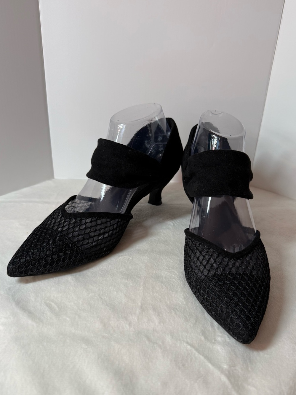 Black Mesh Pointed Toe Kitten Heels Mary Jane Pumps Office Party Women’s Sz 8.5